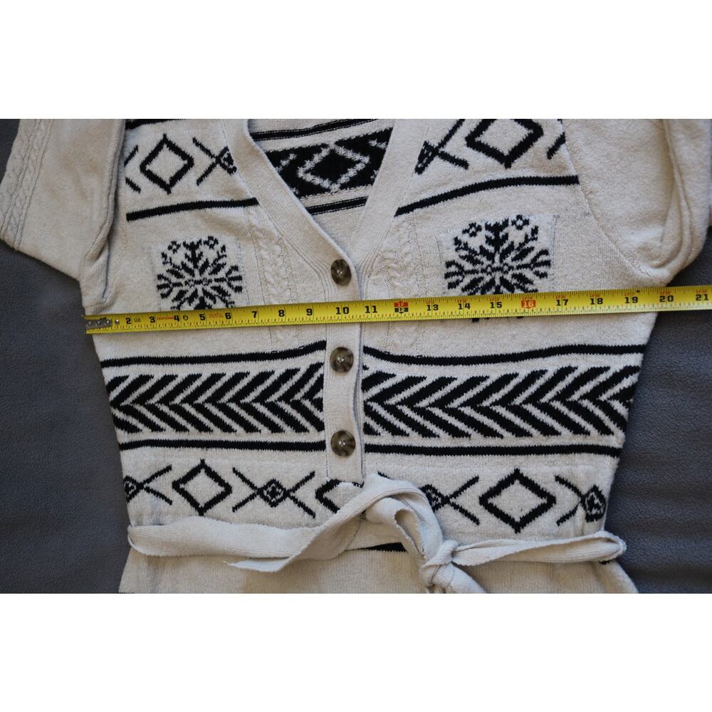 LUCKY BRAND Sweater Dress Large Cream Black White Geometric Diamond Cable Knit - Picture 9 of 13